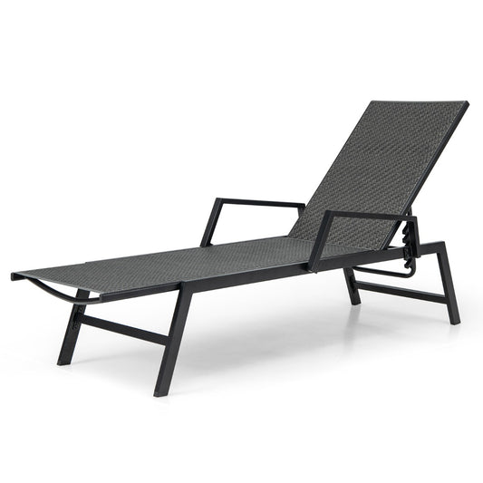 LIVSK Chaise Longue Buiten - Verstelbare Rugleuning in 5 Standen - Duurzaam Machinaal Geweven PE Rieten - Comfortabele