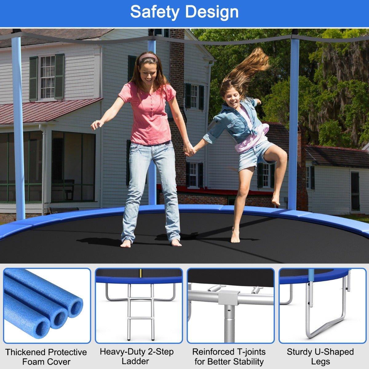 Livsk costway buiten trampoline en beschermnet van pe voor trampoline trampoline en veiligheidsnet 6