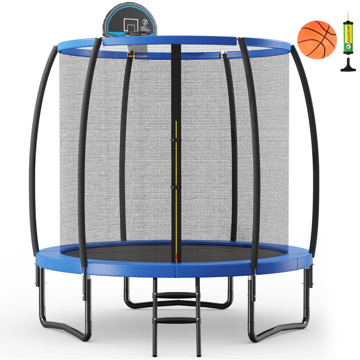 LIVSK Trampoline voor Volwassenen - Veilige Gebogen Palen - Basketbalring Inclusief - Duurzaam Stalen Frame - Tot 100 kg - Blauw