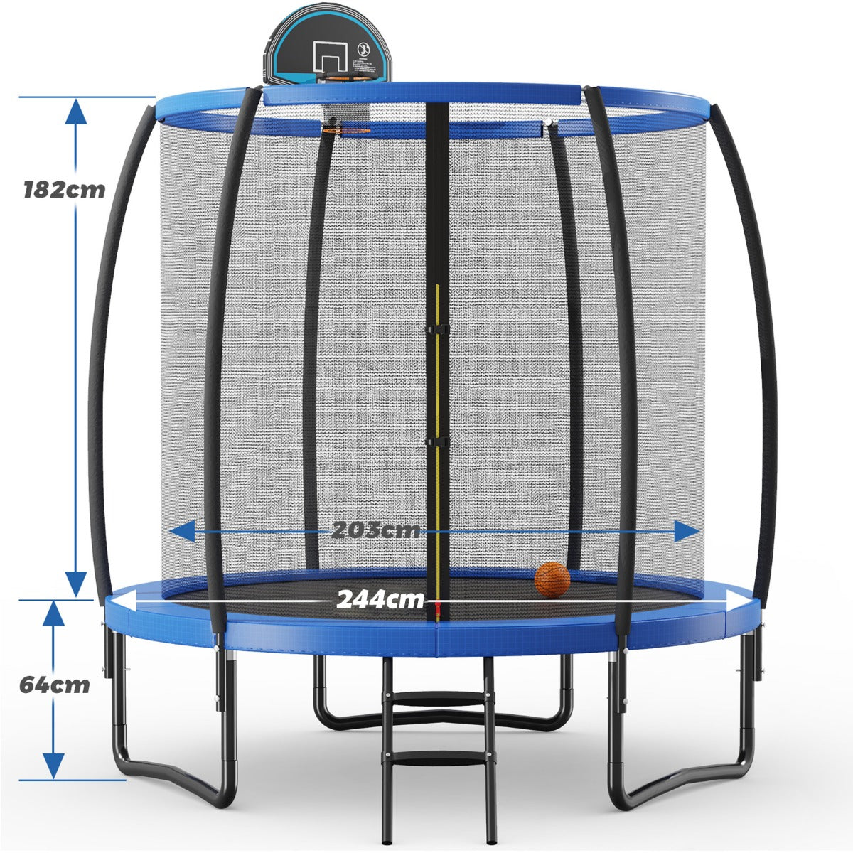 LIVSK Trampoline voor Volwassenen - Veilige Gebogen Palen - Basketbalring Inclusief - Duurzaam Stalen Frame - Tot 100 kg - Blauw