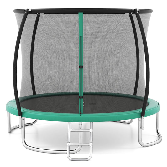 LIVSK Tuintrampoline met Veiligheidsnet en Ladder - Gebogen Stangen - Antislip Springmat - Ø305 cm - Groen