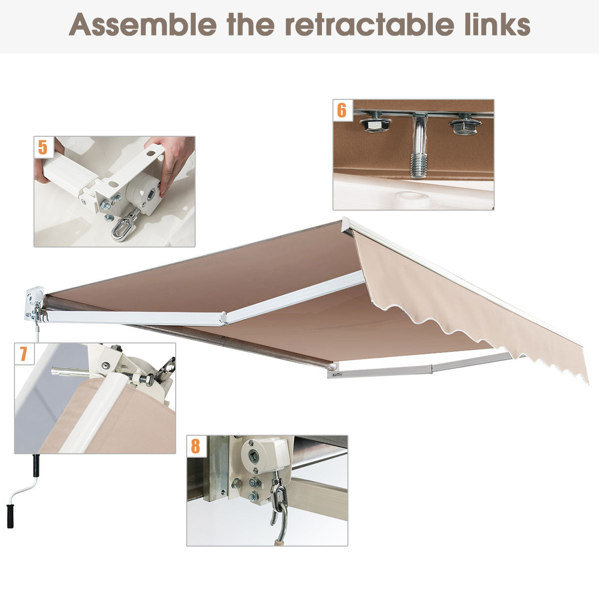 LIVSK Intrekbare Luifel - Waterdicht Polyester - Verstelbare Hoek 40°-100° - Eenvoudige Installatie - 245 x 200 cm - Beige