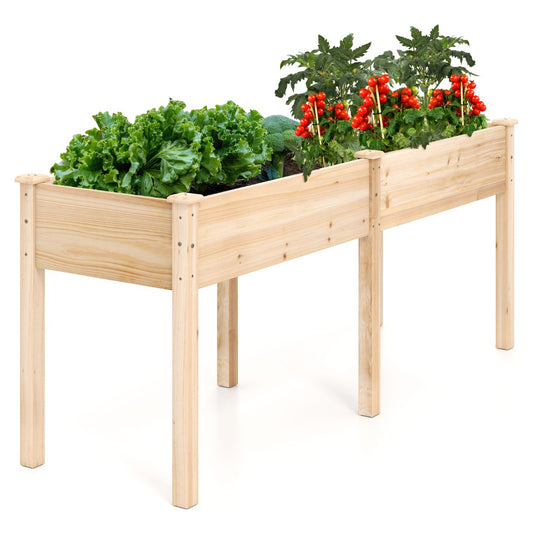 LIVSK Verhoogd Plantenbed met Scheidingswand - Duurzaam Vurenhout - Ergonomische Hoogte - Draagkracht 150 kg - 185 x 58 x 77 cm -