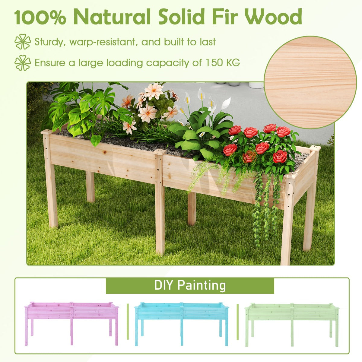 LIVSK Verhoogd Plantenbed met Scheidingswand - Duurzaam Vurenhout - Ergonomische Hoogte - Draagkracht 150 kg - 185 x 58 x 77 cm -