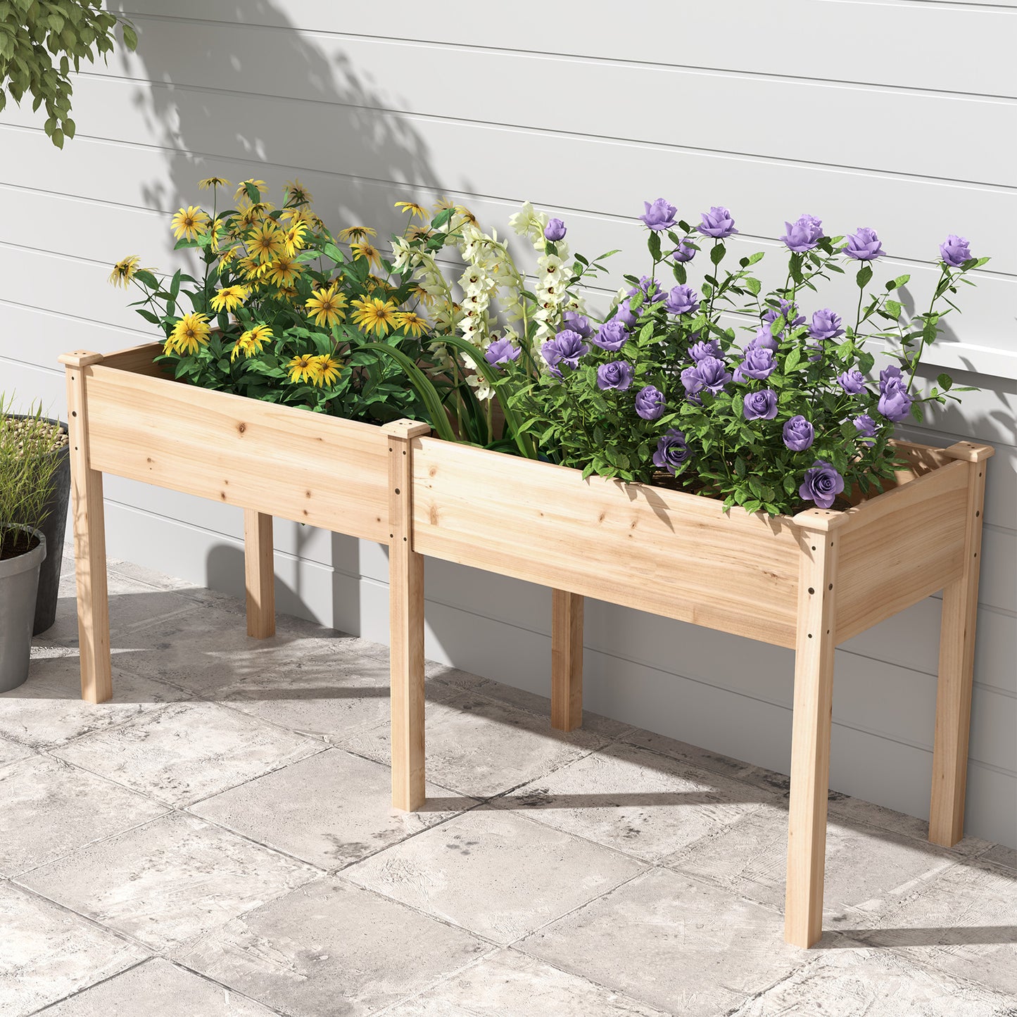 LIVSK Verhoogd Plantenbed met Scheidingswand - Duurzaam Vurenhout - Ergonomische Hoogte - Draagkracht 150 kg - 185 x 58 x 77 cm -