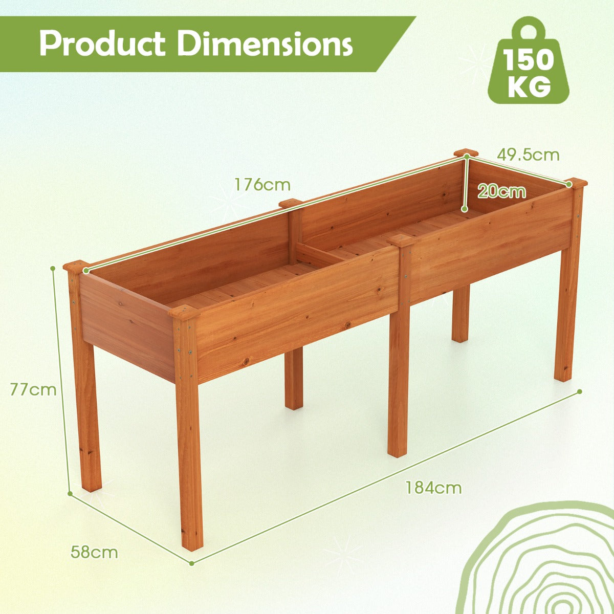 LIVSK Verhoogde Plantenbak - Houten Tuinbed met Scheidingswand - Ergonomische Hoogte - 185 x 58 x 77 cm - Geel