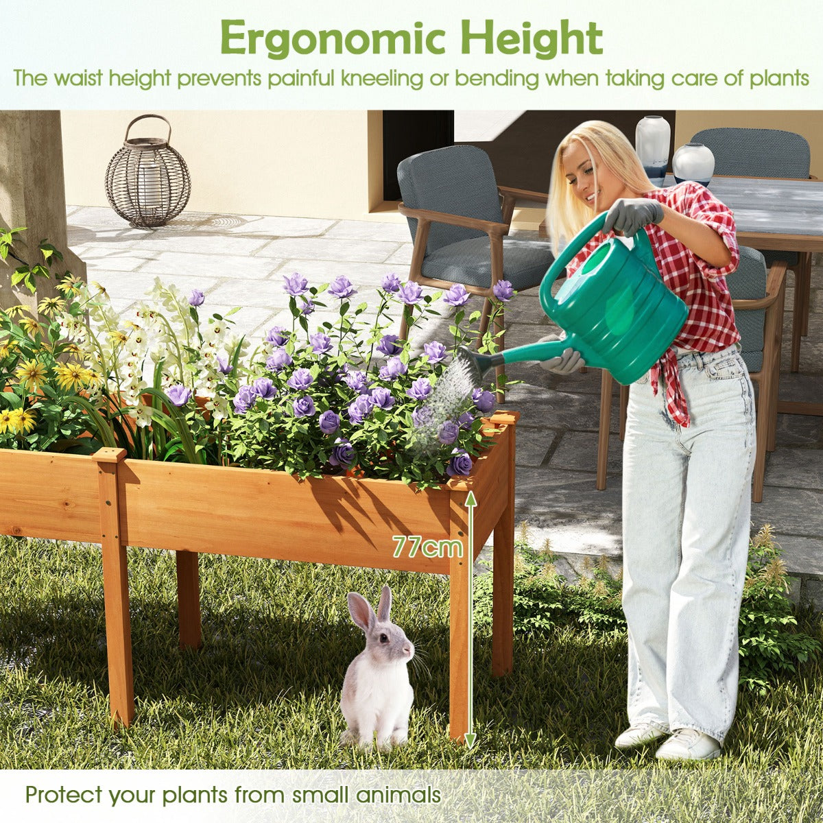 LIVSK Verhoogde Plantenbak - Houten Tuinbed met Scheidingswand - Ergonomische Hoogte - 185 x 58 x 77 cm - Geel