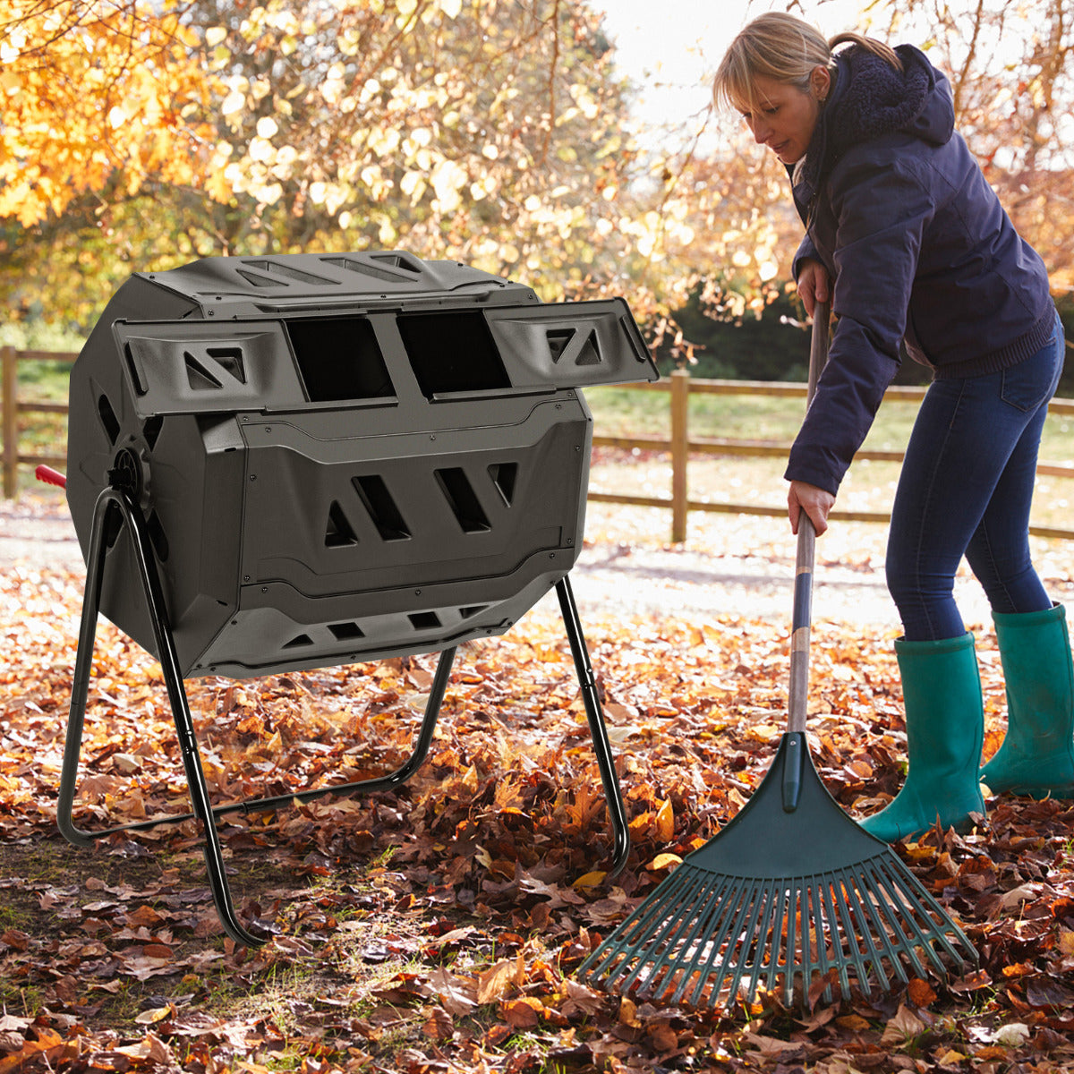 Livsk costway buiten zwenkbare compostbak 40 gallon tuin roterende composteren apparaat draagbare compostbak voor tuinen en binnenplaatsen
