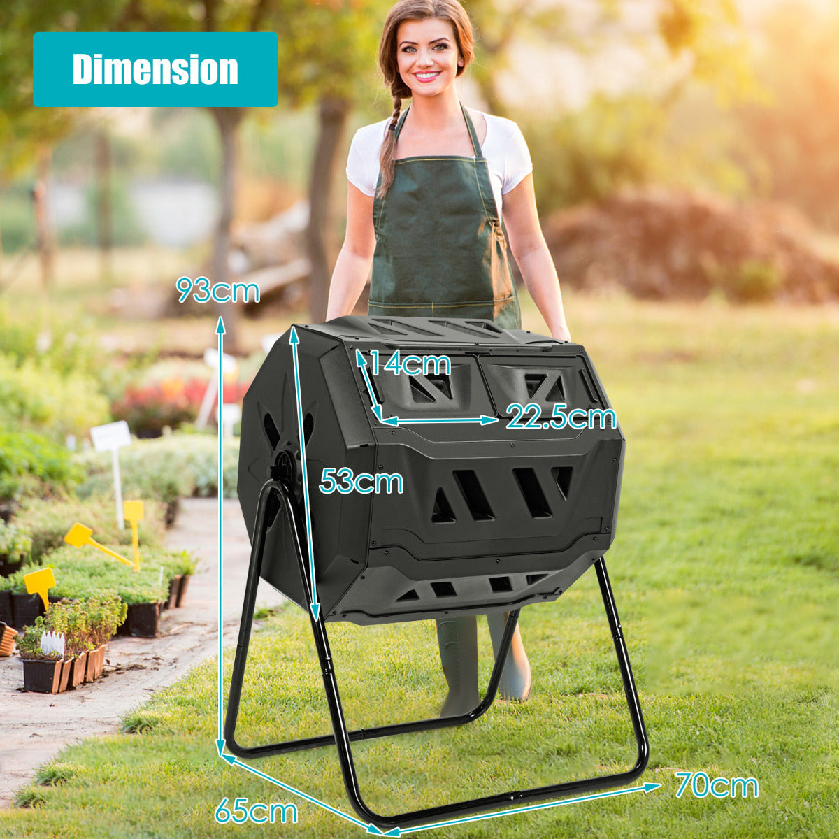 Livsk costway buiten zwenkbare compostbak 40 gallon tuin roterende composteren apparaat draagbare compostbak voor tuinen en binnenplaatsen