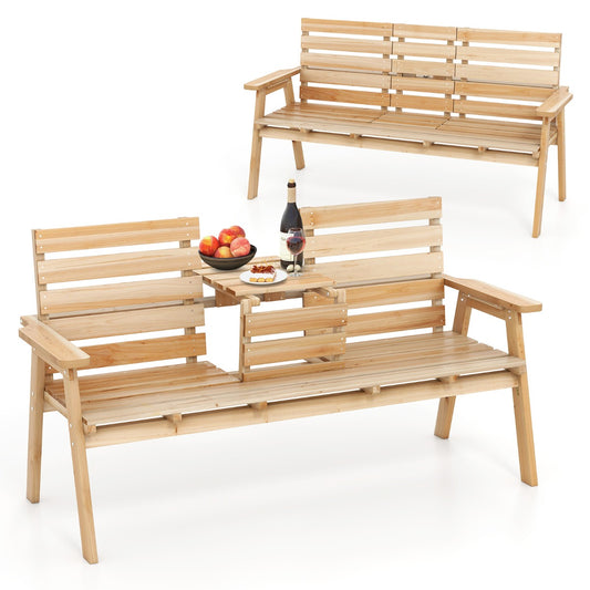 LIVSK Houten Tuinbank met Opklapbare Tafel - Voor 2-3 Personen - Draagvermogen 320 kg - Comfortabele Armleuningen - Natuurlijk
