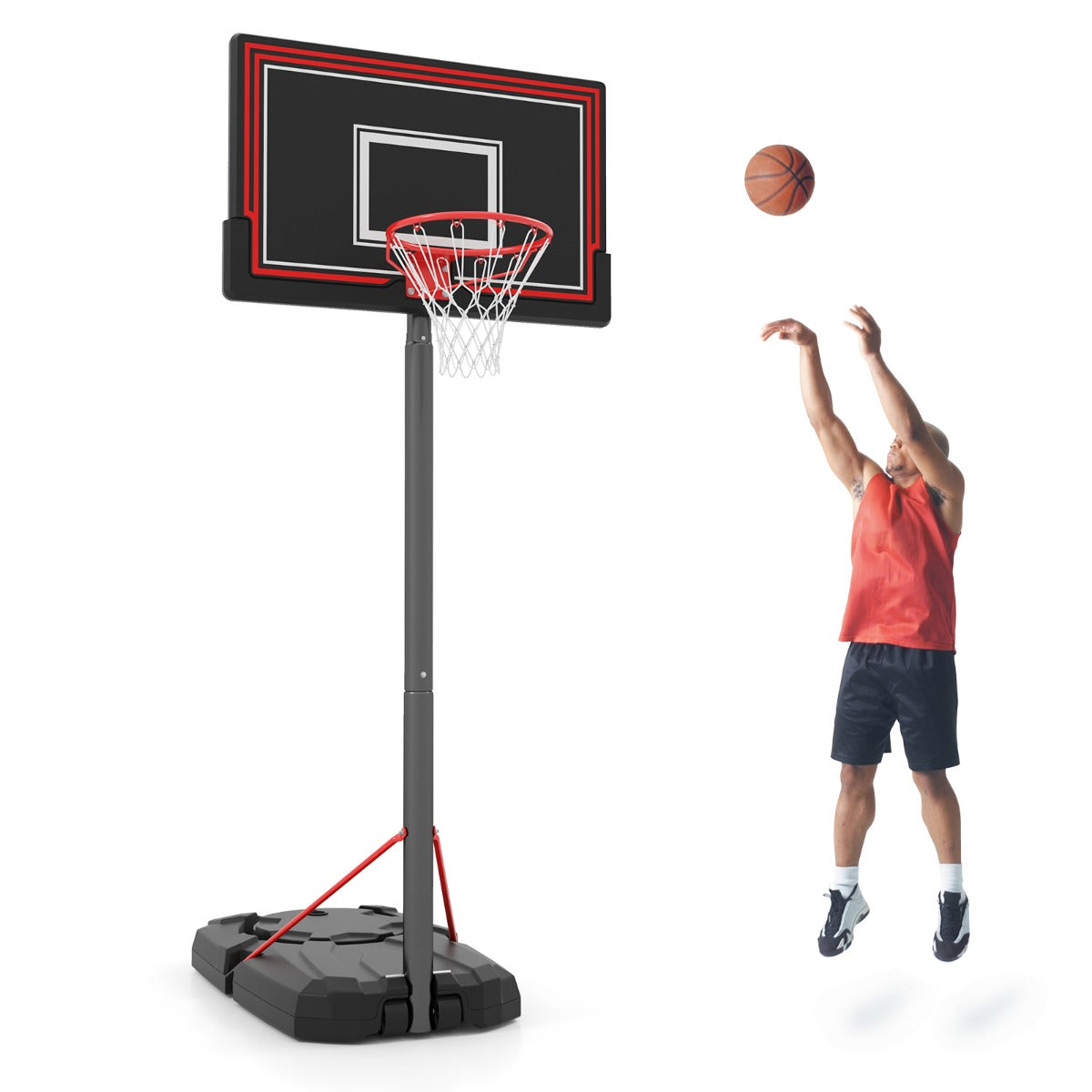 LIVSK Draagbare Basketbalring - Verstelbare Hoogte 230-305 cm - Robuust Bord - Eenvoudig te Verplaatsen - Zwart