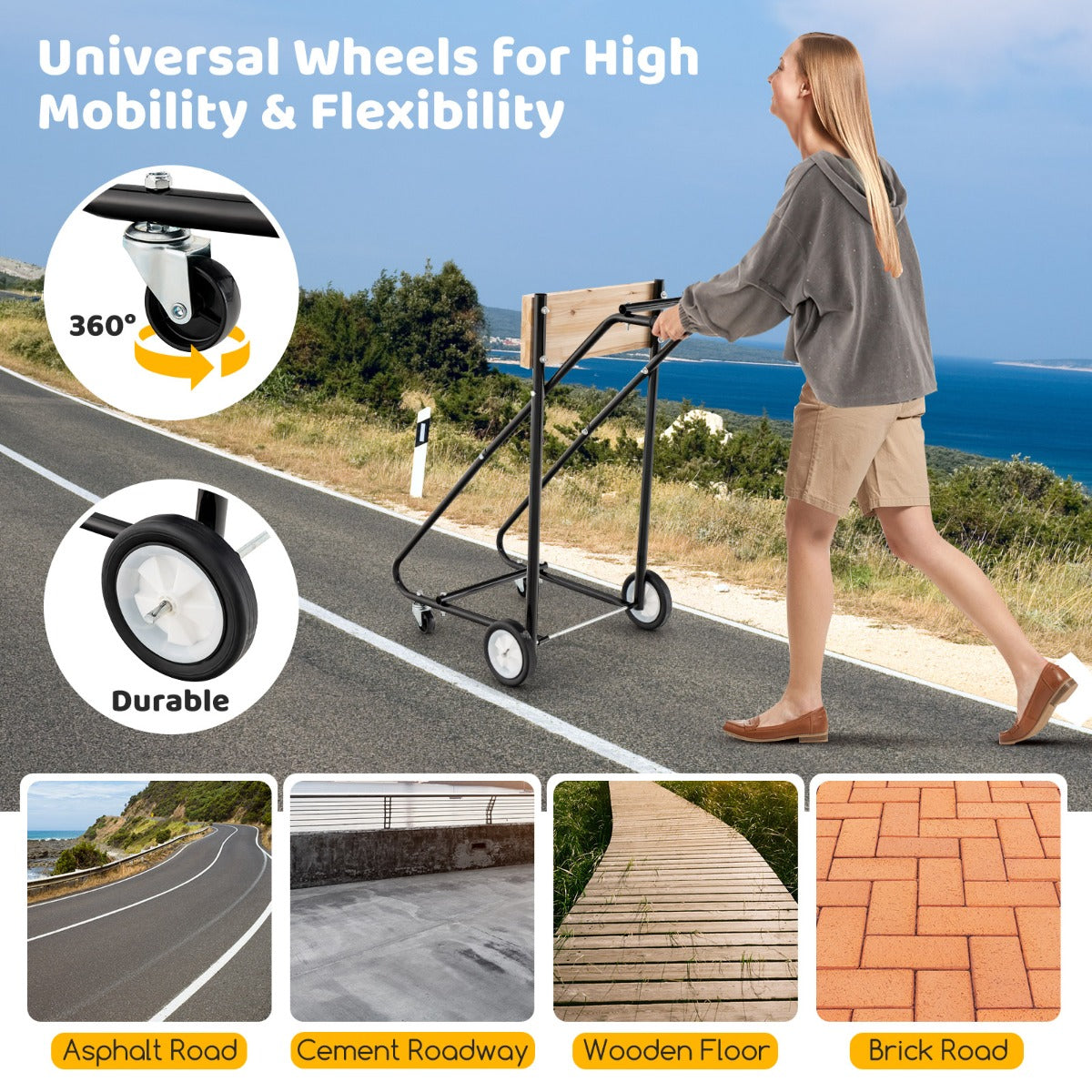 LIVSK Motoropslagwagen op Wielen - 150 kg Draagvermogen - Duurzaam en Waterbestendig - Ergonomische Handgreep - Zwart
