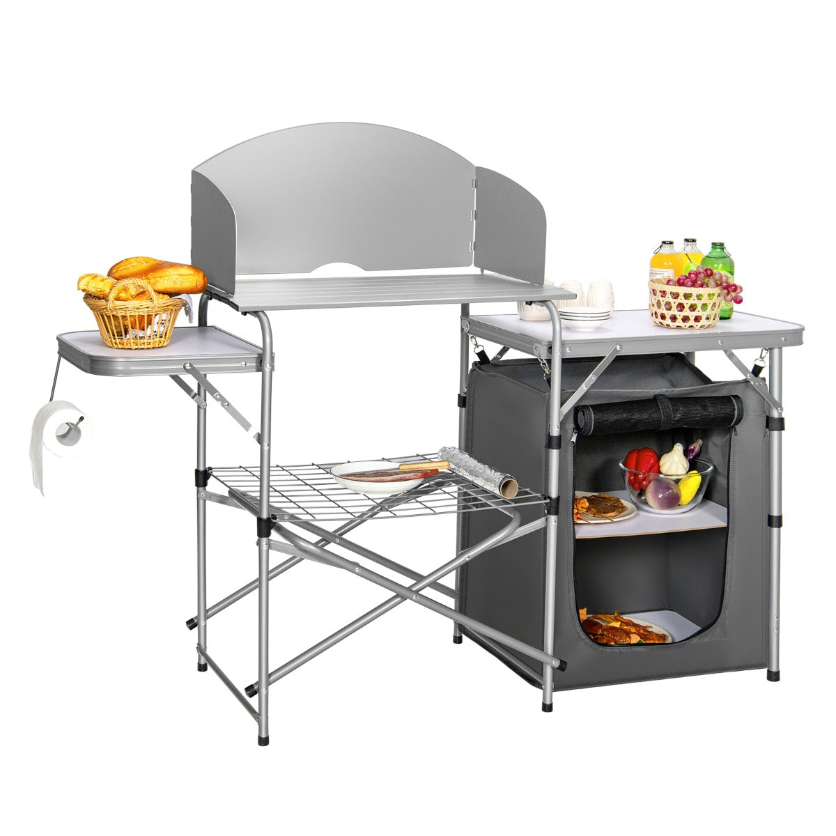 LIVSK Opvouwbare Campingtafel - Lichtgewicht Aluminium - Met Windschermen en Opbergruimte - Ideaal voor BBQ en Picknick - Grijs