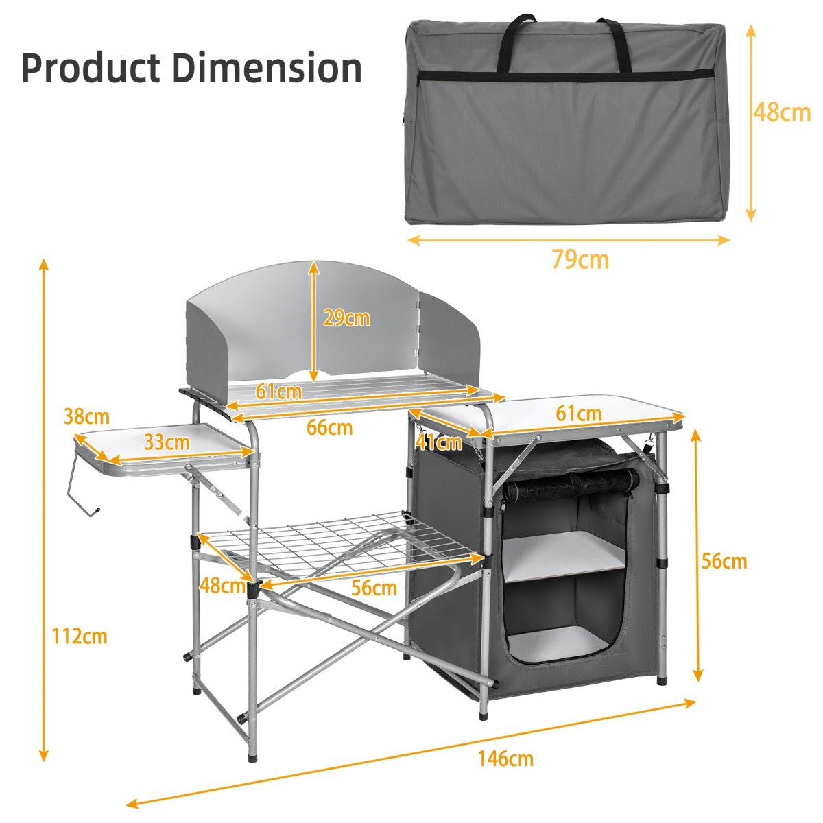 LIVSK Opvouwbare Campingtafel - Lichtgewicht Aluminium - Met Windschermen en Opbergruimte - Ideaal voor BBQ en Picknick - Grijs