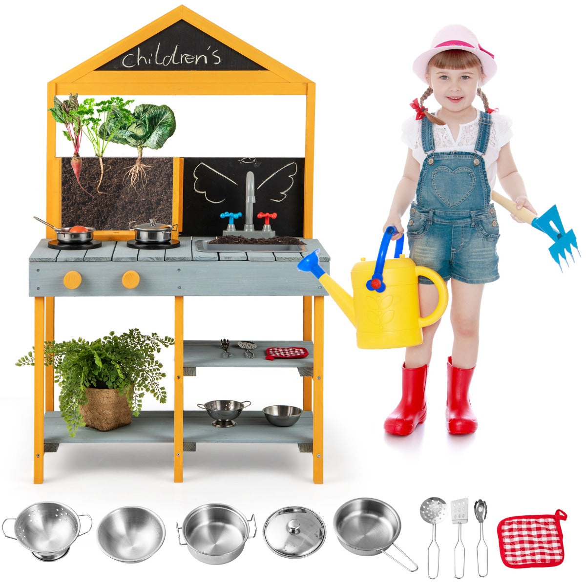 LIVSK Kindermodderkeuken - 2 Fornuizen - Draaiknoppen - Functionele Kraan - Afneembare Gootsteen - Veelkleurig