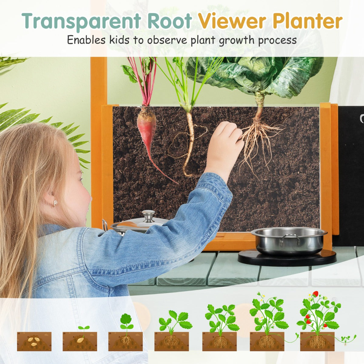 LIVSK Kindermodderkeuken - 2 Fornuizen met Draaiknoppen - Afneembare Wastafel - Krijtborden - Plantenbak - 69 x 36 x 110 cm -