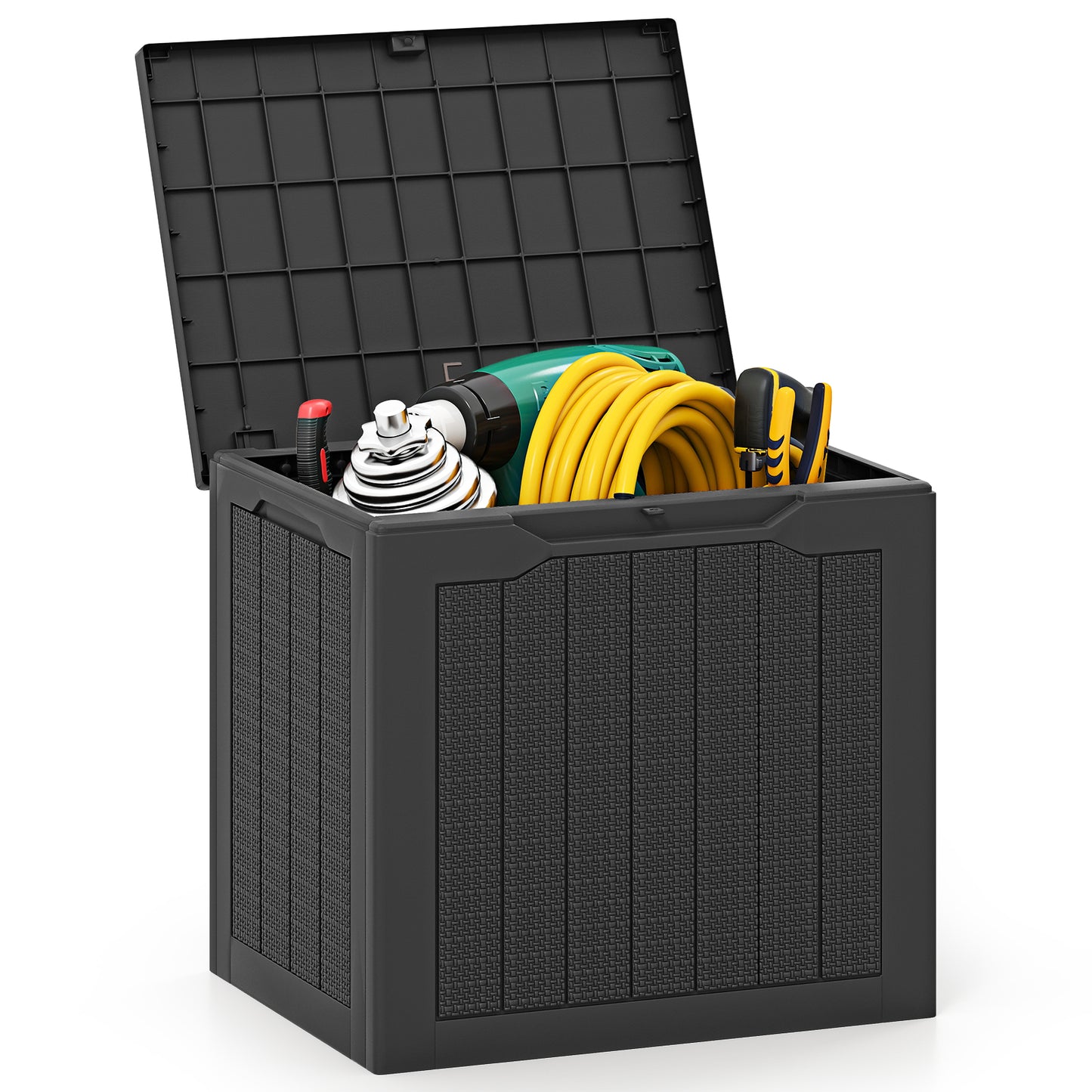 LIVSK Outdoor-opbergbox met Afsluitbaar Deksel - 96 L Capaciteit - Weerbestendig PP - Lichtgewicht en Elegant - Zwart