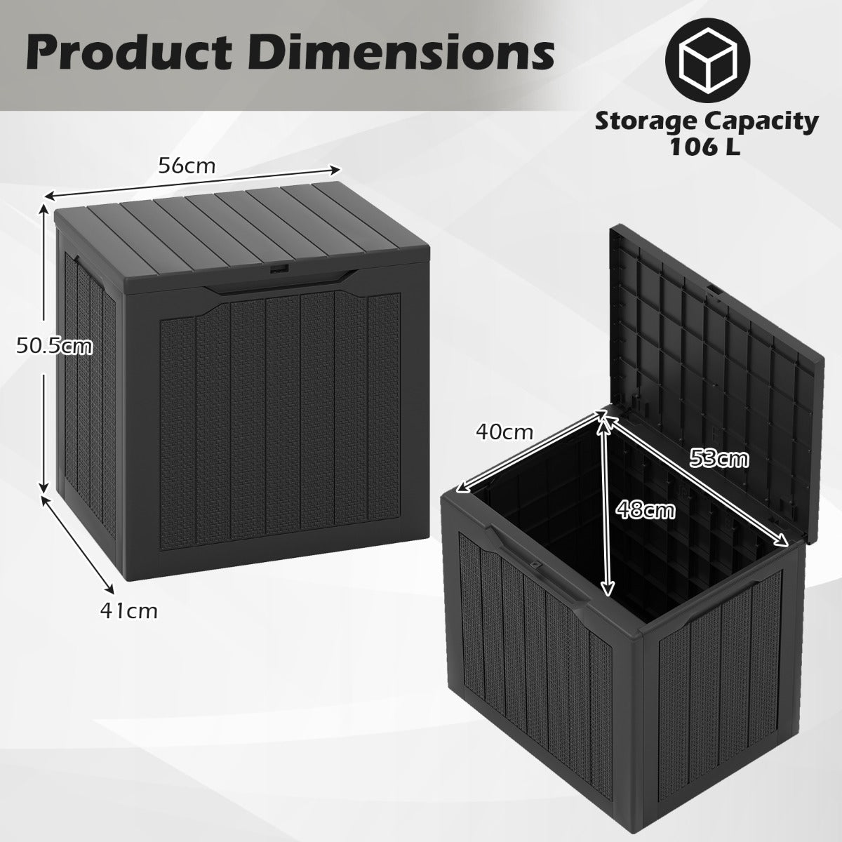 LIVSK Outdoor-opbergbox met Afsluitbaar Deksel - 96 L Capaciteit - Weerbestendig PP - Lichtgewicht en Elegant - Zwart