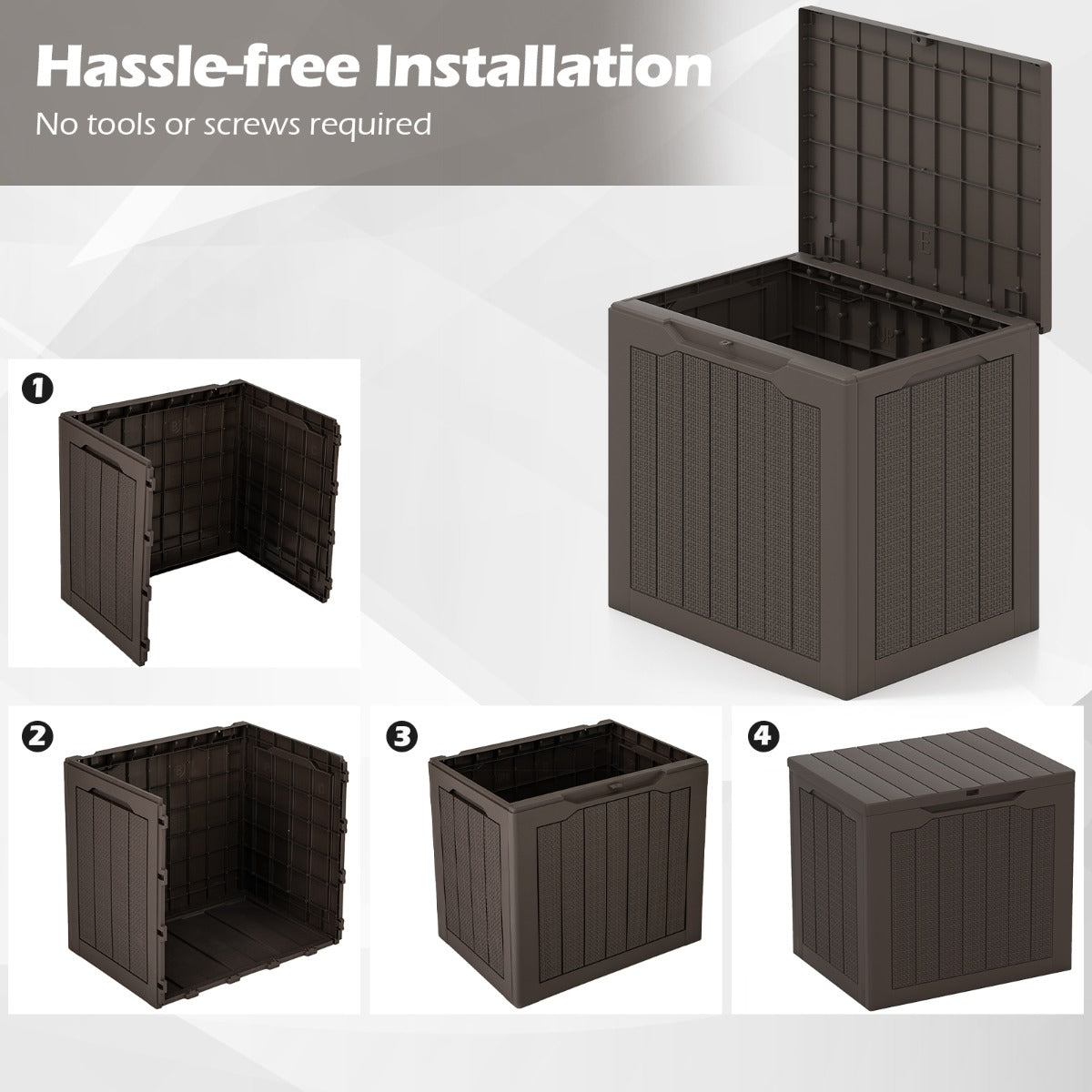 LIVSK Outdoor-opbergdoos - Afsluitbaar Deksel - 96 L Capaciteit - Weerbestendig PP - Elegant Rattanlook - Bruin