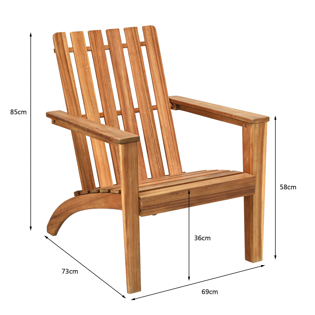 LIVSK Ergonomische Adirondack Buitenstoel - Duurzaam Acaciahout - Comfortabel Ontwerp - Rustieke Stijl - 69 x 73 x 85 cm -