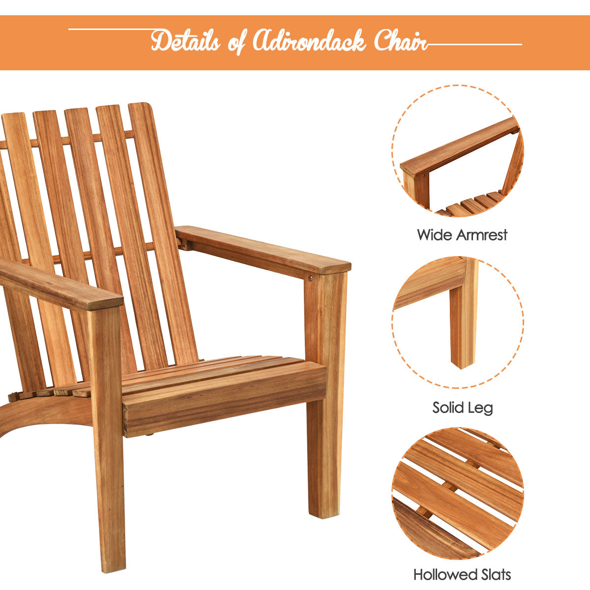 LIVSK Ergonomische Adirondack Buitenstoel - Duurzaam Acaciahout - Comfortabel Ontwerp - Rustieke Stijl - 69 x 73 x 85 cm -