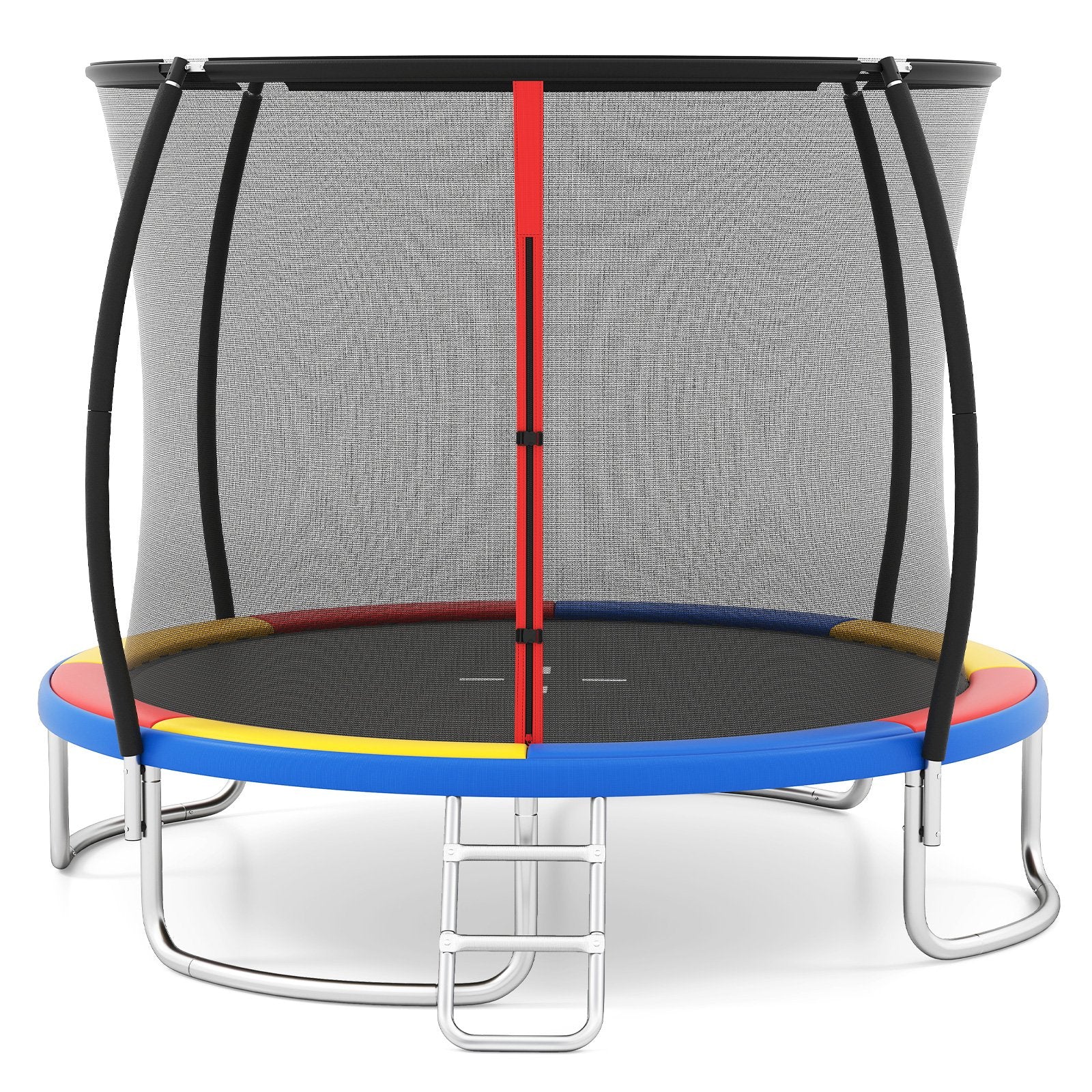 LIVSK Trampoline met Veiligheidsnet en Ladder - Gebogen Stangen met Anti-botsingschuim - Stabiliteit - Ø305 cm - Kleurrijk