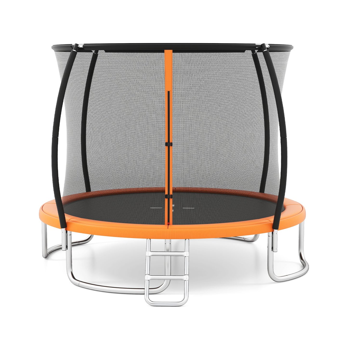 LIVSK Tuintrampoline met Veiligheidsnet - Roestbestendig Frame - Gebogen Stangen - Inclusief Ladder - Ø305 cm - Oranje