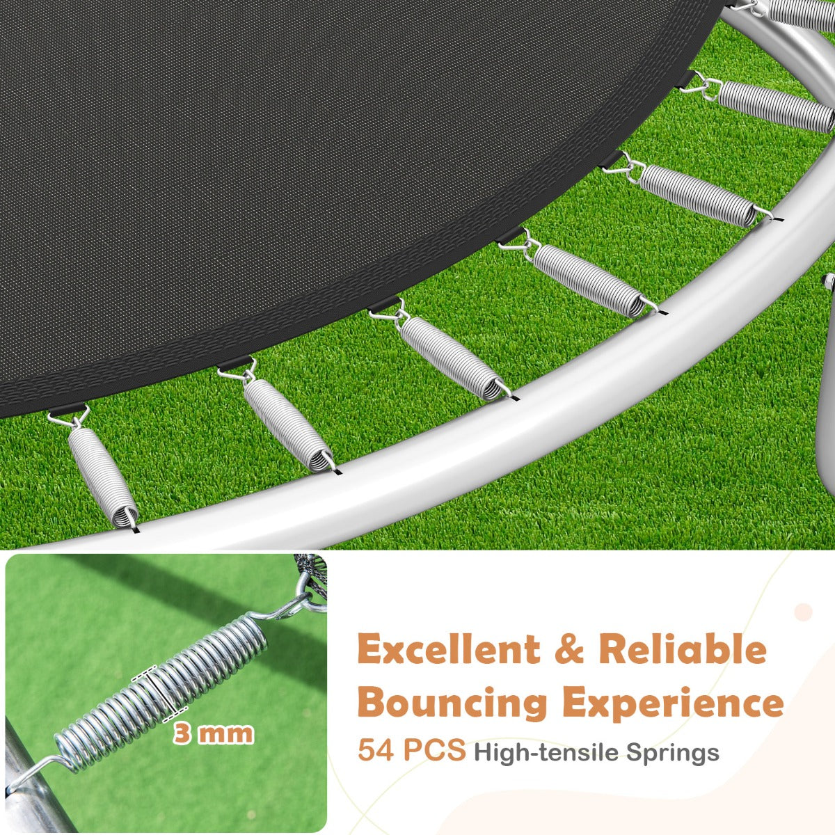 LIVSK Tuintrampoline met Veiligheidsnet - Roestbestendig Frame - Gebogen Stangen - Inclusief Ladder - Ø305 cm - Oranje