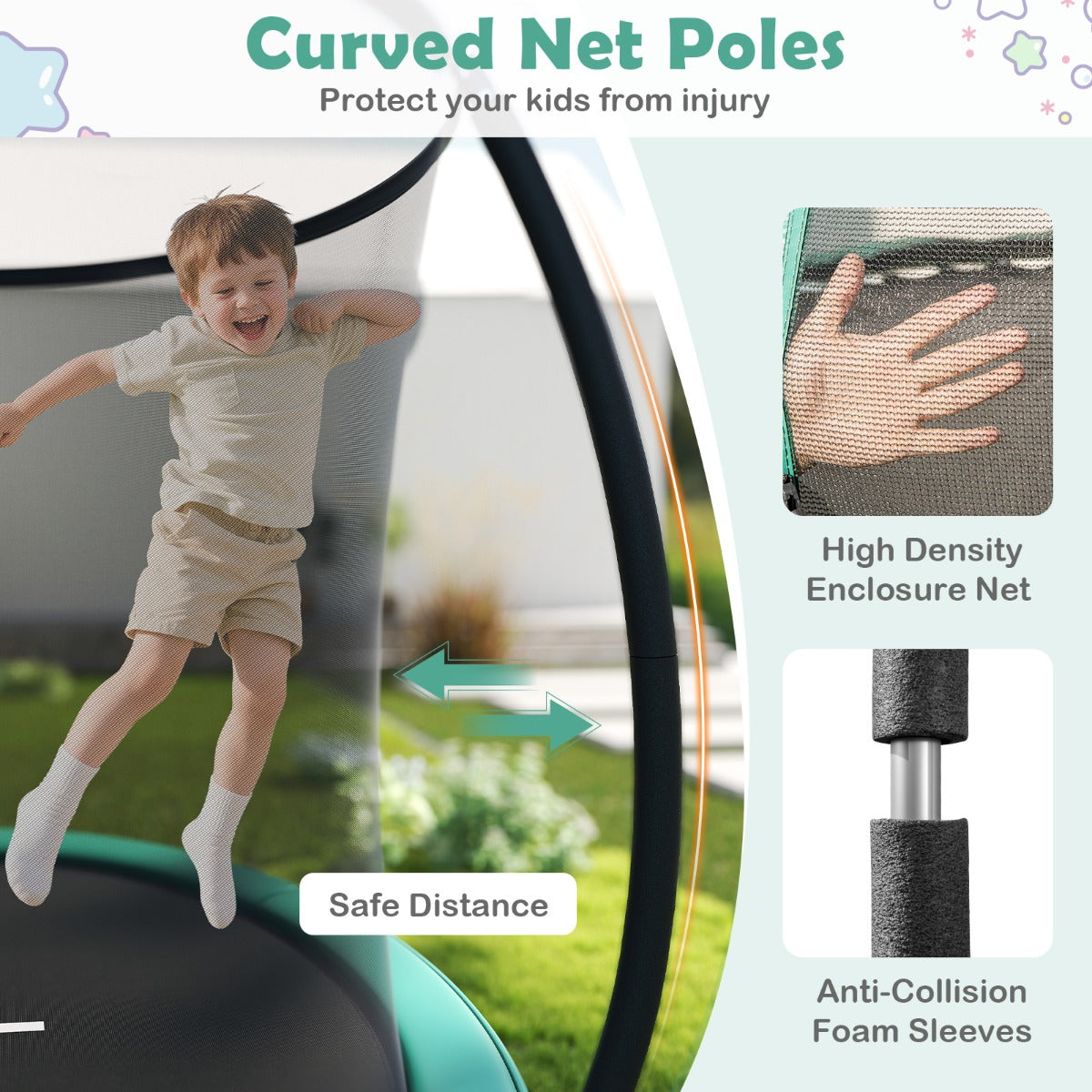 Livsk costway buitentrampoline met ladder rond tuintrampolin met veiligheidsnet randbedekking en metalen frame o366cm groen 3