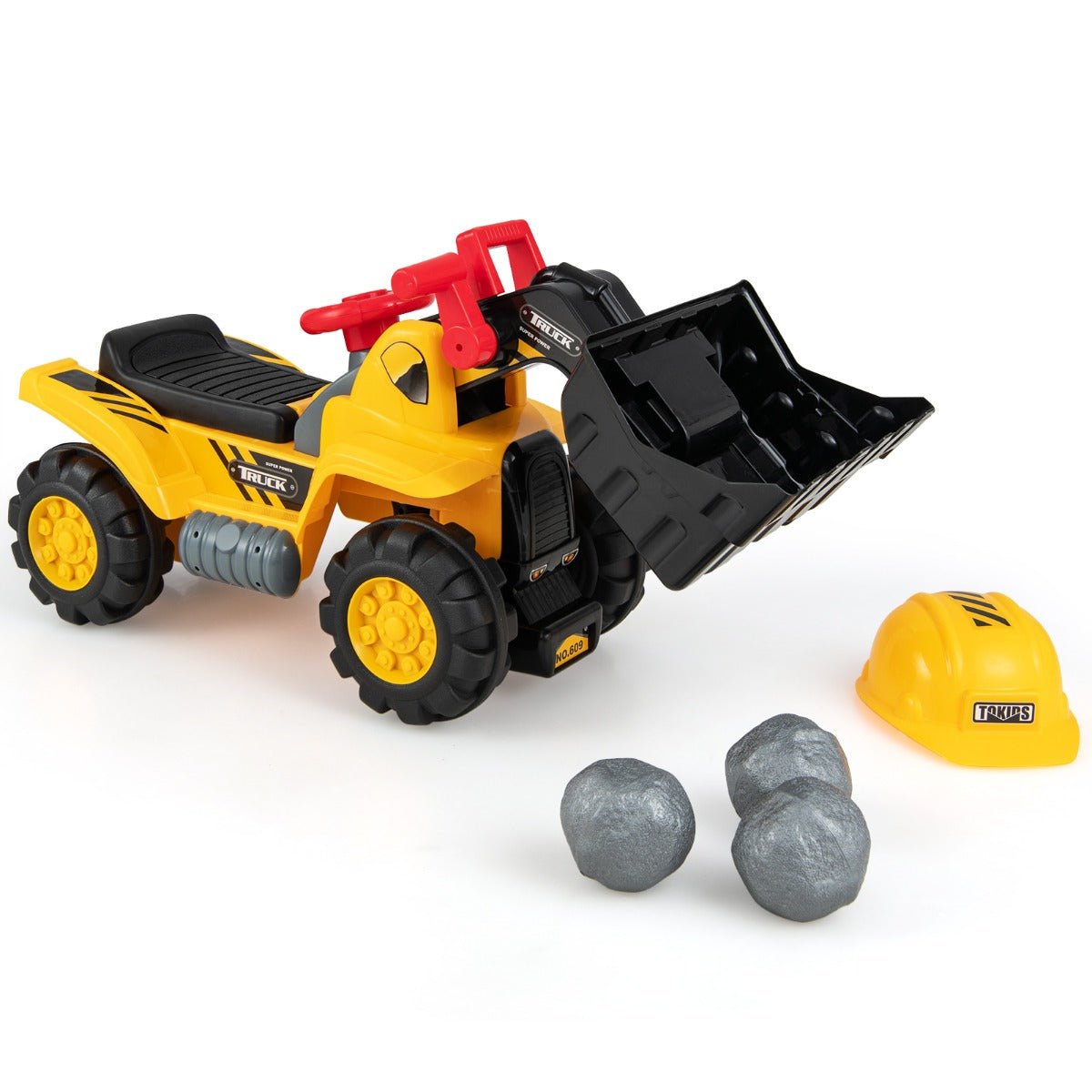 LIVSK Speelgoed Bulldozer - Realistische Geluidseffecten - Inclusief Helm en Speelstenen - Voor Kinderen vanaf 3 Jaar - Geel