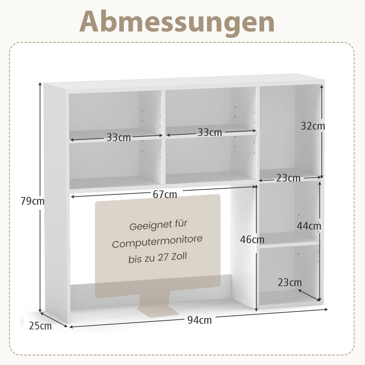 LIVSK Bureau-opzetstuk met 3 Verstelbare Planken - Tot 120 kg - Inclusief Veiligheidsankers - 94 x 25 x 79 cm - Wit