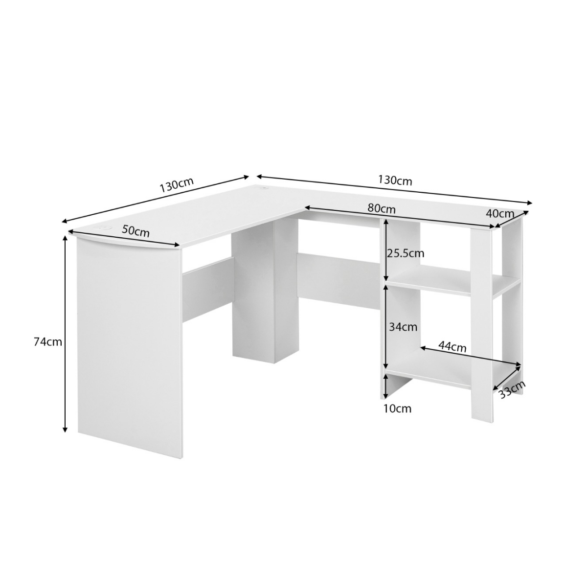 LIVSK Hoekcomputerwerkplek met Opbergvakken - Ruime Werkruimte van 130 x 130 cm - Kabeldoorvoeren - Wit