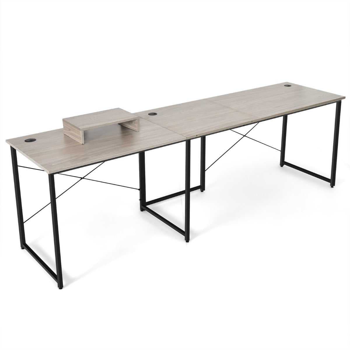 LIVSK Omkeerbaar L-vormig Computerbureau - Monitorplank - 3 Kabelgaten - Stevig Metaal - 150 x 150 x 74 cm - Lichtgrijs