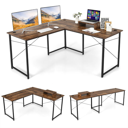 LIVSK Omkeerbaar L-vormig Bureau - 2 Bureauvormen - Monitorplank - Verstelbare Voetkussens - Tot 115 kg - Bruin 150 x 150 cm