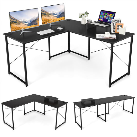 LIVSK Omkeerbaar L-vormig Bureau met Monitorstandaard - Stevige Metalen Constructie - Tot 115 kg - Ergonomisch - Zwart 150 x 150
