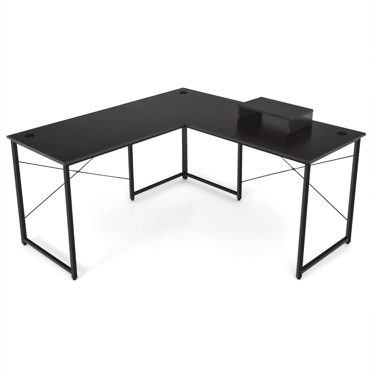 LIVSK Omkeerbaar L-vormig Bureau met Monitorstandaard - Stevige Metalen Constructie - Tot 115 kg - Ergonomisch - Zwart 150 x 150
