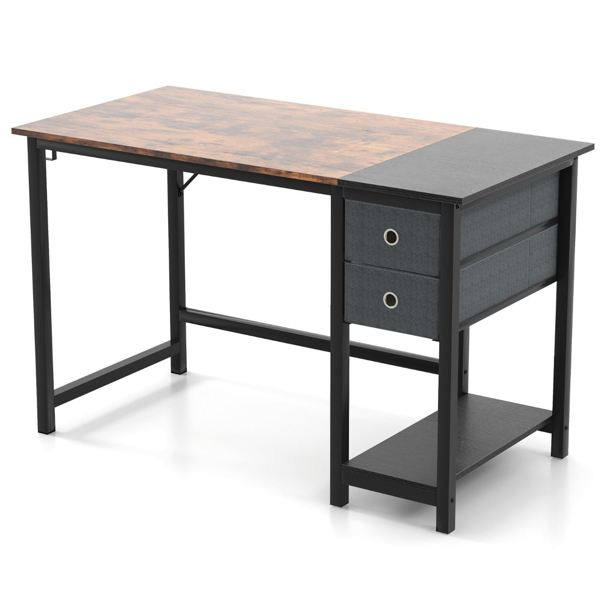 LIVSK Computertafel met 2 Laden en Hoofdtelefoonhaak - Duurzame Constructie - Aanpasbare Afstand - 120 x 60 x 75 cm - Rustiek