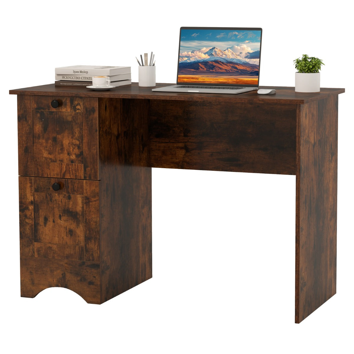 LIVSK Computertafel met 2 Laden - Ruim Tafelblad - Duurzame Constructie - Voor Thuis of Kantoor - 109 x 50 x 75 cm - Rustiek