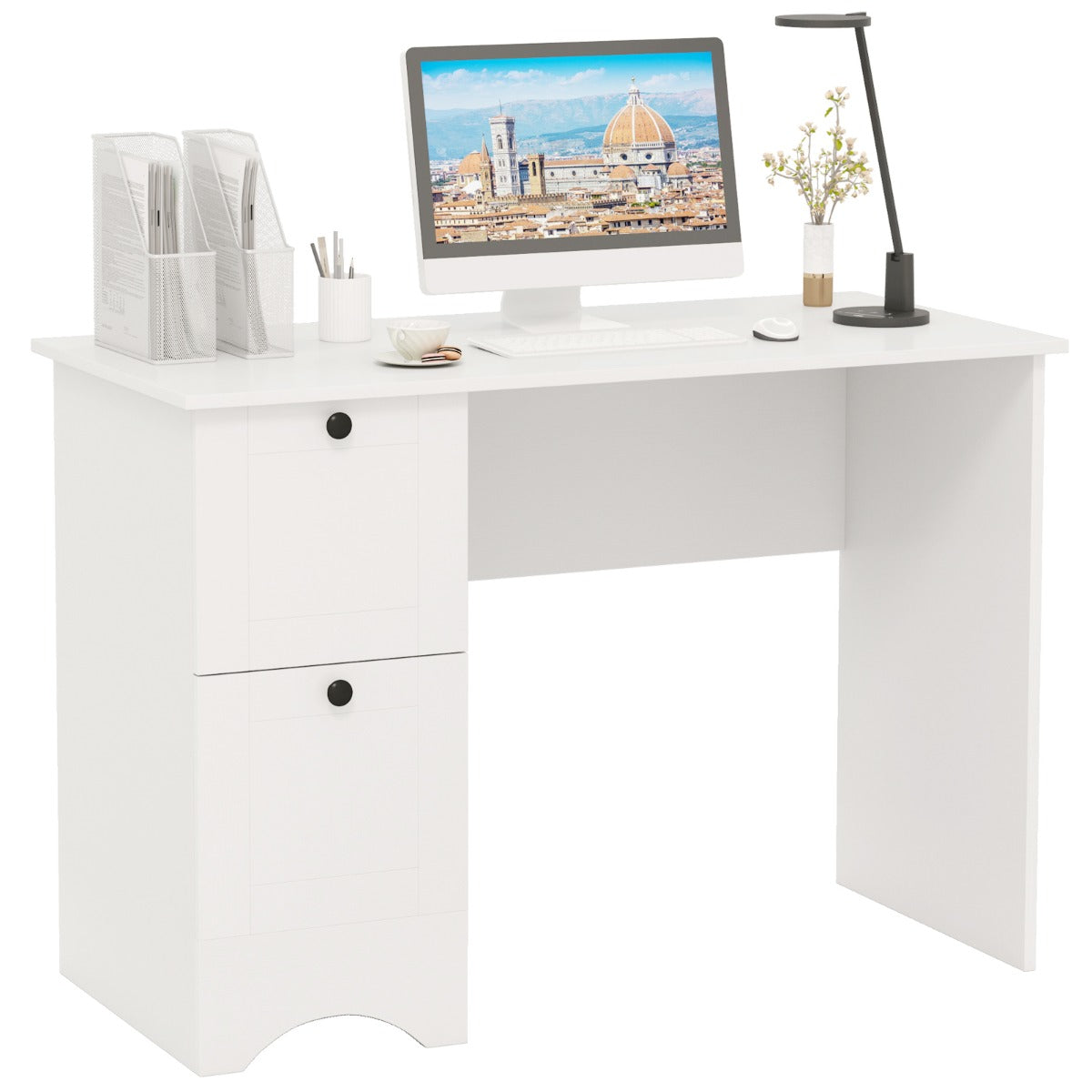 LIVSK Computertafel met 2 Laden - Ruim Werkoppervlak - Duurzaam en Stabiel Design - Multifunctioneel - 109 x 50 x 75 cm - Rustiek
