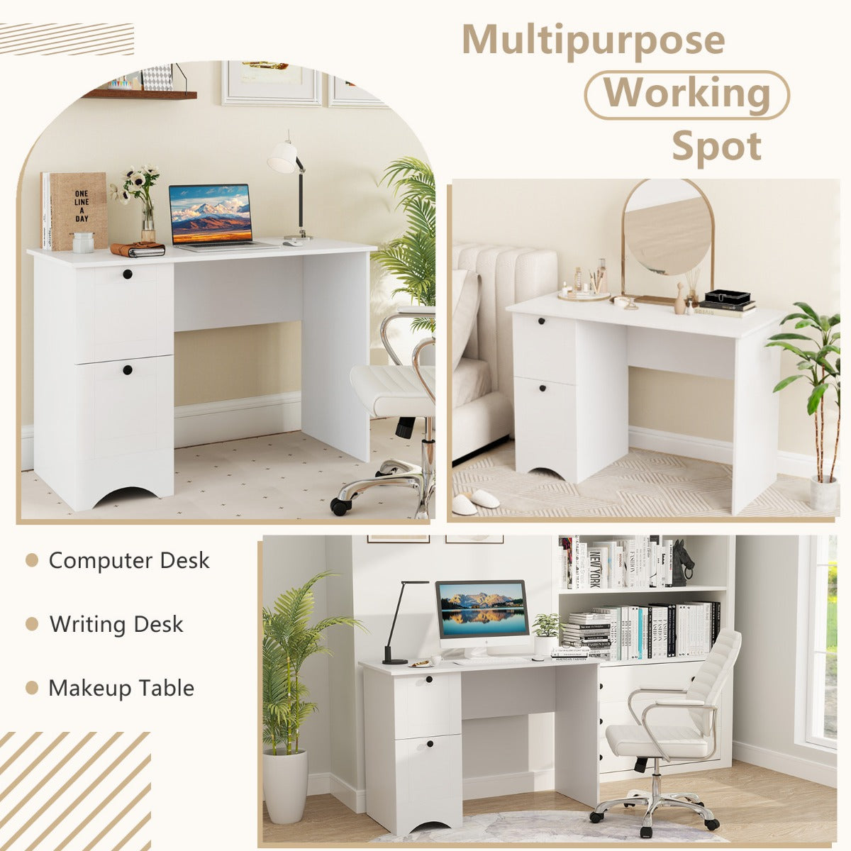LIVSK Computertafel met 2 Laden - Ruim Werkoppervlak - Duurzaam en Stabiel Design - Multifunctioneel - 109 x 50 x 75 cm - Rustiek