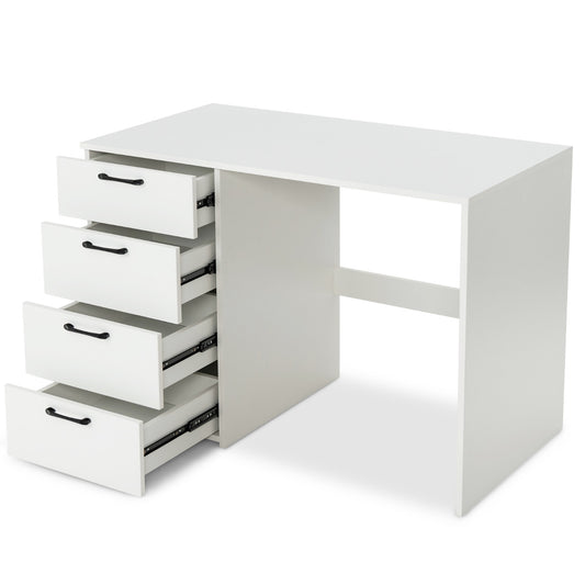 LIVSK Moderne Computertafel met 4 Laden - Ruim Tafelblad 110 x 60 cm - Duurzaam en Stabiel - Wit