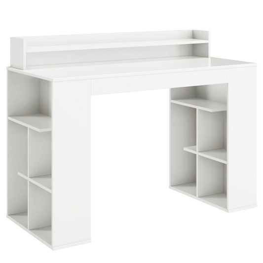 LIVSK Computertafel met Monitorplank en 2 Boekenplanken - Ergonomisch Design - Ruimte voor 2 Computers - 120 x 54 x 90 cm - Wit
