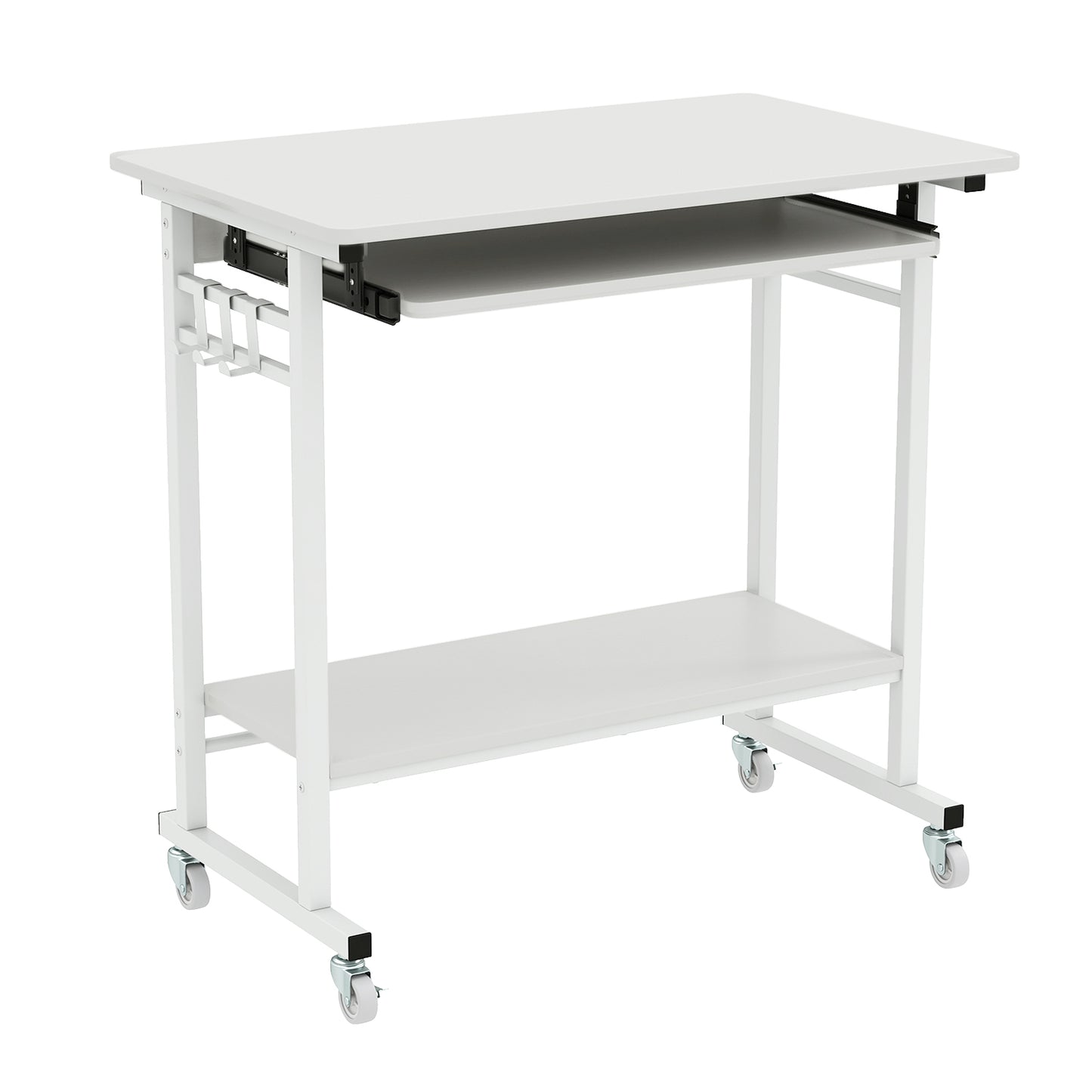 LIVSK Mobiele Computertafel - Compact met Uitschuifbare Toetsenbordlade - 4 Wielen - Opbergruimte - 80 x 50 x 78 cm - Wit