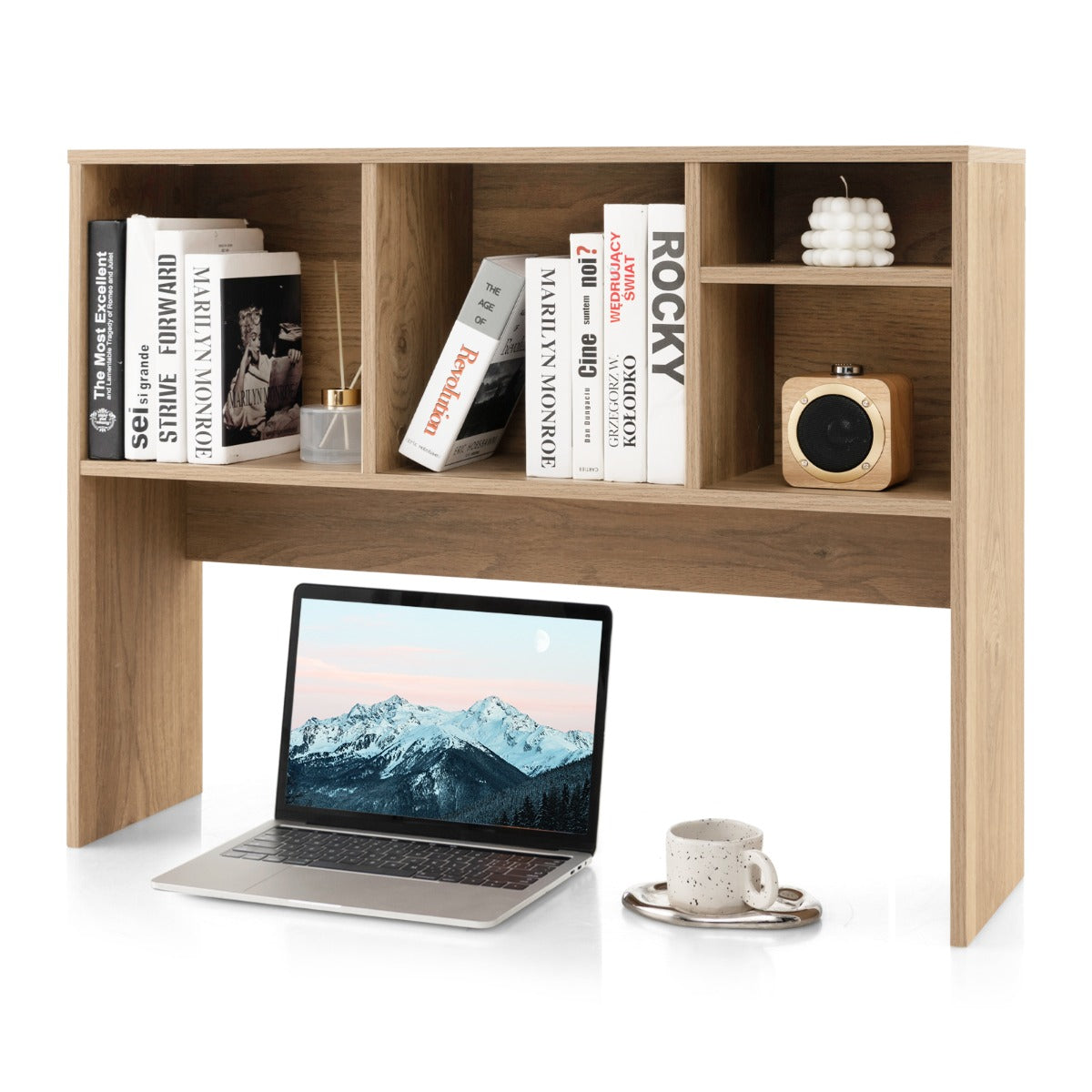 LIVSK Tafelplank met 4 Opbergvakken - Duurzaam Gelamineerd Hout - Inclusief Anti-Kantelsets - 94 x 25 x 73 cm - Wit/Natuur