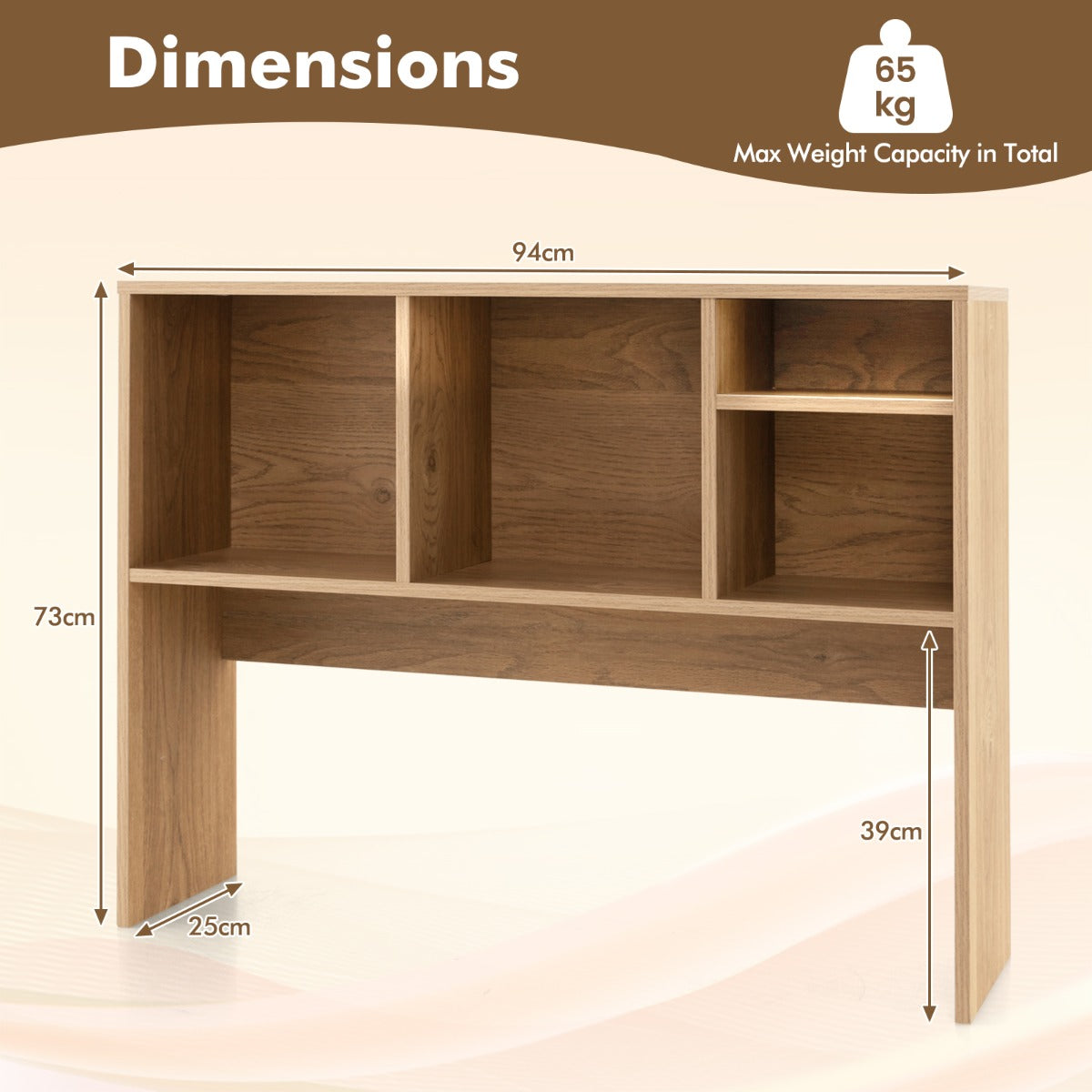 LIVSK Tafelplank met 4 Opbergvakken - Duurzaam Gelamineerd Hout - Inclusief Anti-Kantelsets - 94 x 25 x 73 cm - Wit/Natuur