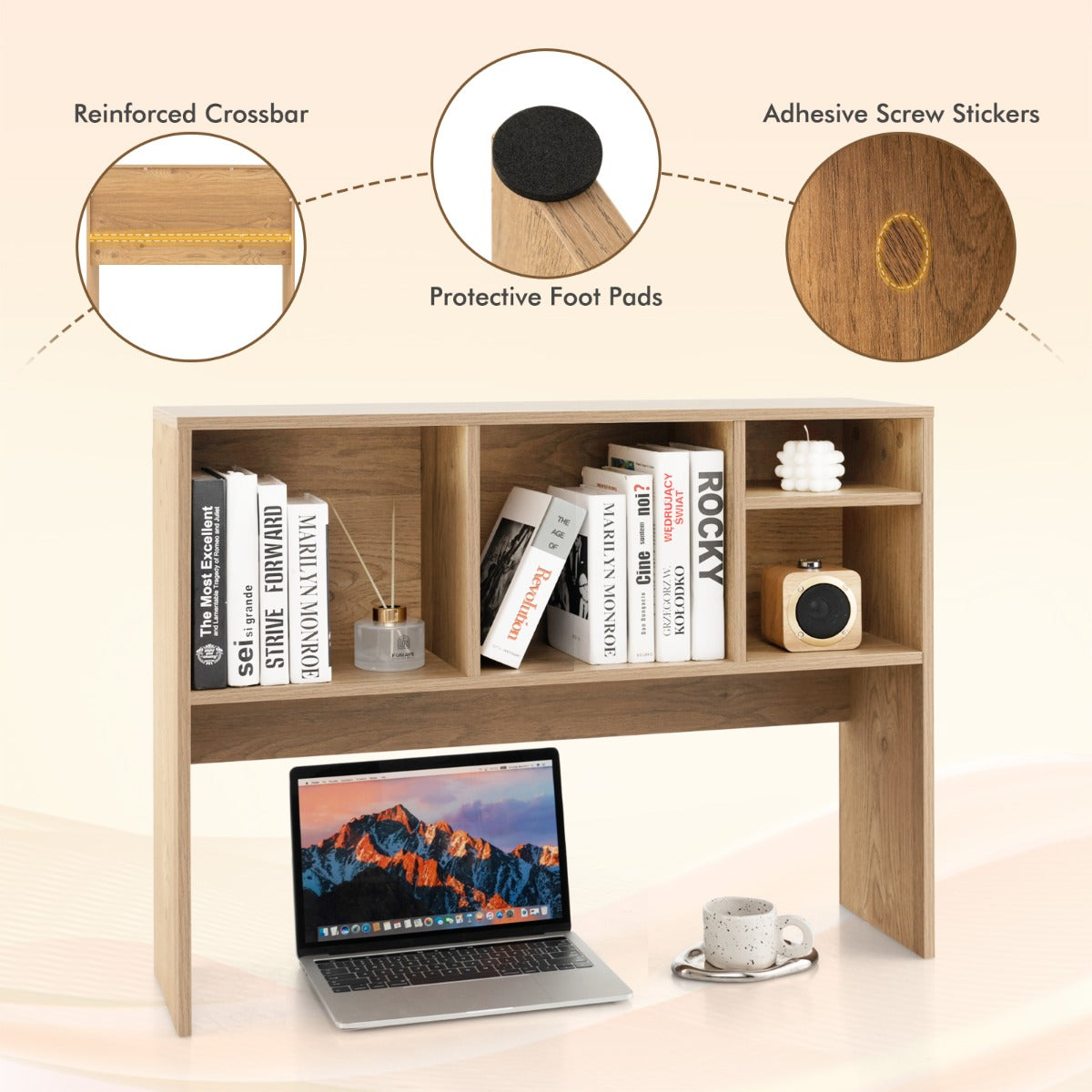 LIVSK Tafelplank met 4 Opbergvakken - Duurzaam Gelamineerd Hout - Inclusief Anti-Kantelsets - 94 x 25 x 73 cm - Wit/Natuur
