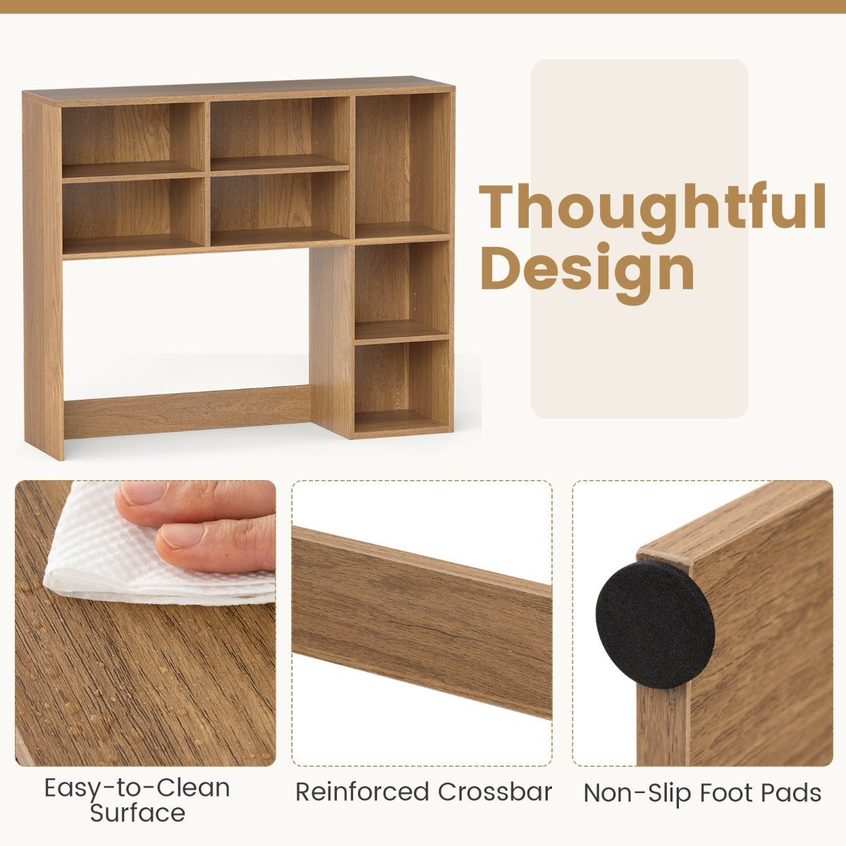 LIVSK Bureau-organizer voor Monitoren tot 27" - 3 Verstelbare Planken - Tot 120 kg - 94 x 25 x 79 cm - Natuurlijk