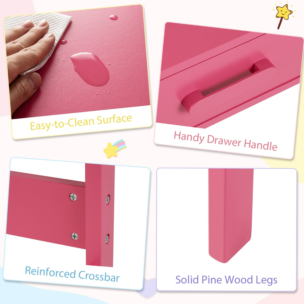 LIVSK Bureauset voor Kinderen met Stoel - Ruim Tafelblad met Lade en Plank - Ergonomische Rugleuning - Veilig Ontwerp - 85 x 48 x