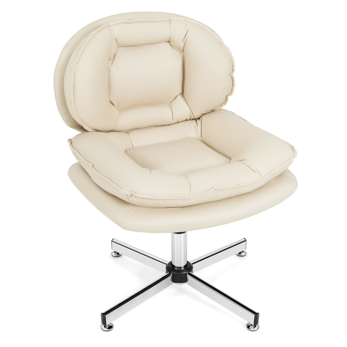 LIVSK Ergonomische Draaistoel met Verstelbare Hoogte - Dubbel Gevoerde Kussens - Stevige Metalen Basis - Tot 150 kg - Beige