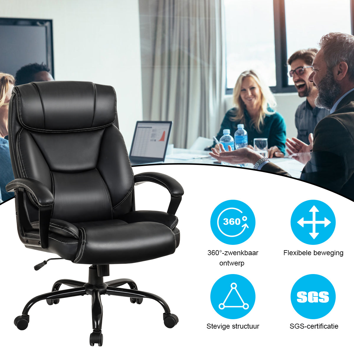 LIVSK Hoge Rugleuning Bureaustoel - Ergonomisch Ontwerp - Verstelbare Hoogte 50-60 cm - Schommelfunctie - Zwart